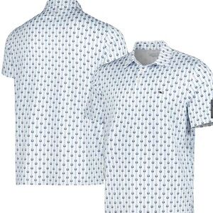 Vineyard Vines White and Blue Polo Shirt with Geometric Pattern